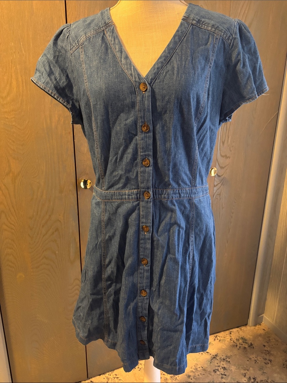 Old Navy Denim Dress A Line Button Down Elastic Waist Pockets Summer